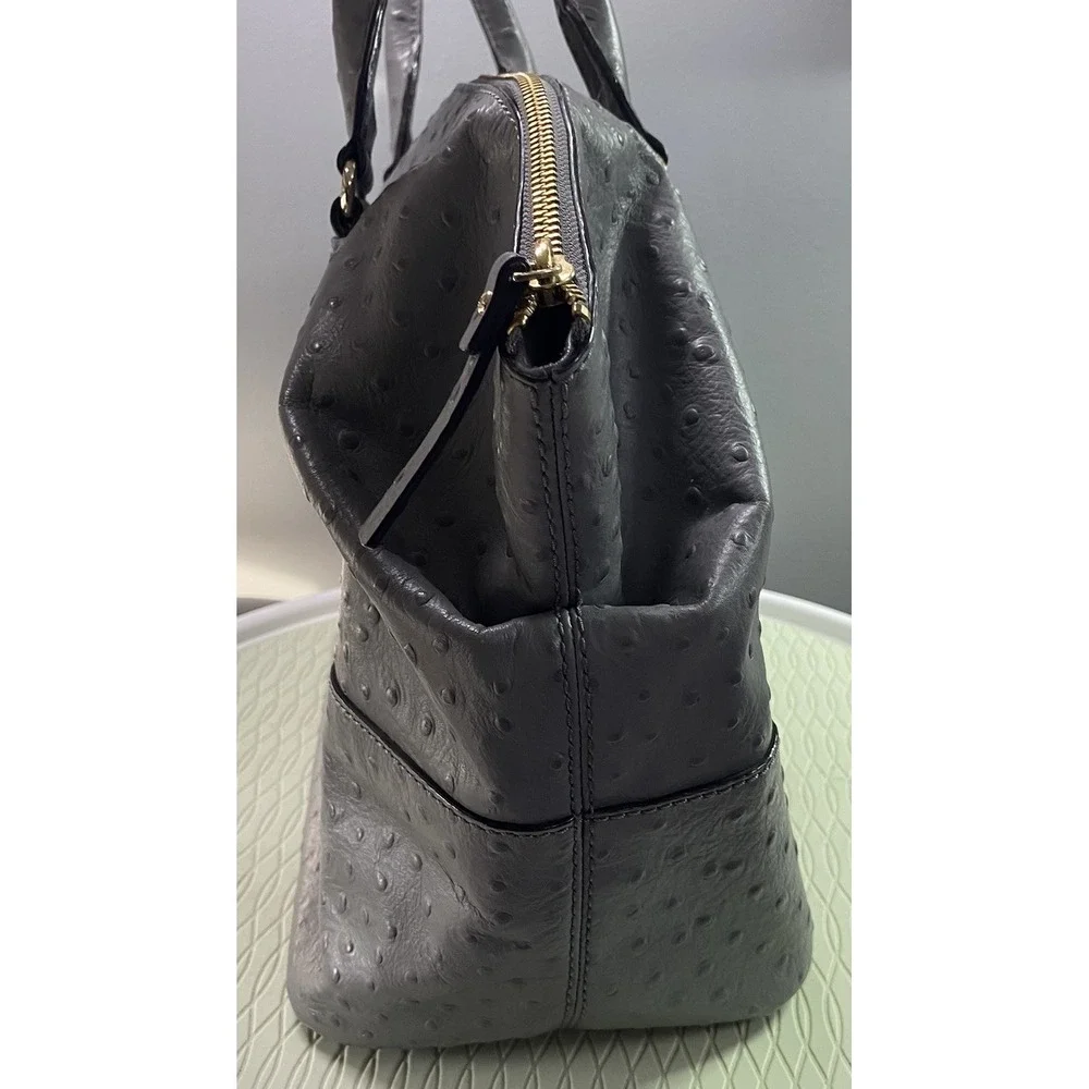 Kate Spade Blaine Windsor Large Gray Ostrich Embossed Leather Satchel Bag‎